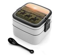 asbwuo Boîte à bento Sunset at The Cowboy Ranch, boîte à lunch double couche pour adultes avec cuillère et poignée,boîte à lunch empilable monobloc pour le travail, les pique-niques et les voyages