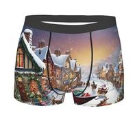 asbwuo Boxers pour Hommes à imprimé Village de Noël, sous-vêtements Respirants avec Taille élastique