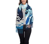 asbwuo Bufanda cálida de cachemira de invierno con diseño de ballena azul profundo, chal largo de pashmina con borlas para mujer.