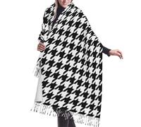asbwuo Bufanda de cachemira con flecos en blanco y negro con estampado de pata de gallo. Las bufandas de seda de otoño e invierno son las más cálidas y suaves: poncho, chal y accesorio de ropa.