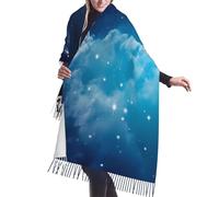 asbwuo Bufanda de cachemira con flecos y cielo nocturno con nubes y estrellas. Las bufandas de seda de otoño e invierno son las más cálidas y suaves: poncho, chal y accesorio de ropa.