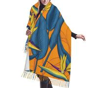 asbwuo Bufanda de cachemira naranja con flecos y flores de ave del paraíso. Las bufandas de seda de otoño e invierno son las más cálidas y suaves: poncho, chal y accesorio de ropa.