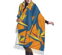 asbwuo Bufanda de cachemira naranja con flecos y flores de ave del paraíso. Las bufandas de seda de otoño e invierno son las más cálidas y suaves: poncho, chal y accesorio de ropa.