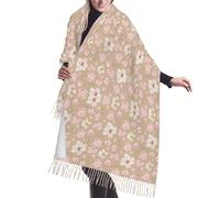 asbwuo Bufanda de primavera color beige y rosa con diseño de flor de cerezo para mujer, chal de cachemira con borlas a cuadros, bufandas grandes de gran tamaño.