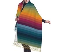 asbwuo Bufanda de rayas coloridas de los años 70 y 80 con diseño retro de arcoíris para mujer, chal de cachemira con borlas a cuadros, bufandas grandes de gran tamaño.