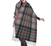 asbwuo Bufanda gigante de tartán para mujer, color gris topo, rojo y negro, con borlas y tacto de cachemira, de gran tamaño
