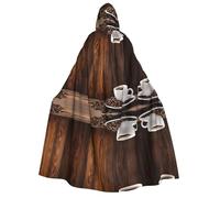 asbwuo Cape à capuche épaisse imprimée (motif tasse et grains de café) unisexe, idéale pour Halloween, vampire, sorcière ou magicien, pour un cosplay de Noël ou autre.