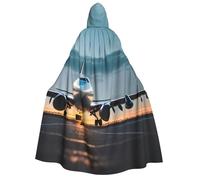 asbwuo Cape à capuche imprimée « Avion dans la lumière du soir », idéale pour Halloween, cosplay, fêtes et plus encore.