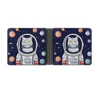 asbwuo Cat in Spacess Leather Bifold Wallet with 2 Hidden Pockets 6 Card Slots Slim Wallets for Cash, Cards, and ID