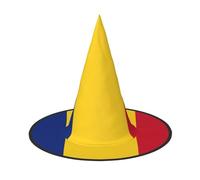 asbwuo Chapeau de sorcière imprimé drapeau roumain pour Halloween, costume de sorcière pour femme, accessoire de fête, cosplay