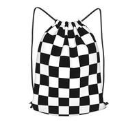 asbwuo Checkered Black And White Outdoor Leisure Drawstring Backpack, Lightweight Waterproof Sports Bag For Men & Women - Gym, Yoga, Travel