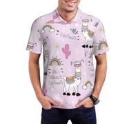 asbwuo Chemises de Golf Classiques à Manches Courtes et Boutons pour Homme, imprimé Lama No Drama, t-Shirts évacuant l'humidité