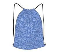 asbwuo Chic Periwinkle Blue Floral Diamond Pattern Outdoor Leisure Drawstring Backpack, Lightweight Waterproof Sports Bag For Men & Women - Gym, Yoga, Travel