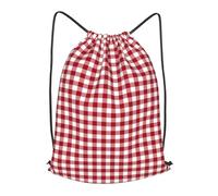 asbwuo Classic Red And White Checkered Gingham Pattern Outdoor Leisure Drawstring Backpack, Lightweight Waterproof Sports Bag For Men & Women - Gym, Yoga, Travel