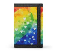 asbwuo Colorful Rainbow Love Heart Slim Wallets for Men Money Clip Card Holder Wallet Men's Trifold Wallet and Coin Pocket