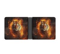 asbwuo Cool Tiger in Flame Leather Bifold Wallet with 2 Hidden Pockets 6 Card Slots Slim Wallets for Cash, Cards, and ID