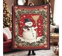 asbwuo Couverture Bonhomme de Neige, Balai de Noël Festif en Houx Rouge, Couverture Douce et Compacte Décorative 40x60 Pouces