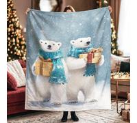 asbwuo Couverture Polaire Ours, Coffret Cadeau Hivernal Festif, écharpe, Couverture Douce et compacte Bleu Clair de Noël, 127 x 152 cm (50 x 60 Pouces).