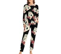 asbwuo Ensemble Pyjama 2 pièces pour Femme, Motif Cartes et dés de Casino Lucky Gambling, Chemise de Nuit Douce à Manches Longues avec Poches