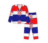 asbwuo Ensemble Pyjama Femme imprimé Drapeau de la République de Croatie, Manches Longues, Chemise à Boutons, Coupe Ample, Plusieurs