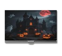 asbwuo Étui Porte-Cartes de Visite de Poche en métal Fin, Motif château hanté pour Halloween, pour Femmes et Hommes.