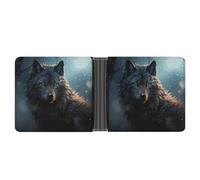 asbwuo Fantasy Wolf Leather Bifold Wallet with 2 Hidden Pockets 6 Card Slots Slim Wallets for Cash, Cards, and ID