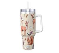 asbwuo Gobelet isotherme en acier inoxydable 40 oz motif cerf aquarelle avec poignée et couvercle à paille, réutilisable et compatible avec les porte-gobelets de voyage pour café, eau et thé