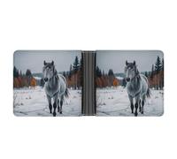 asbwuo Gray Horse in Winter Landscape Snowy Wilderness Leather Bifold Wallet with 2 Hidden Pockets 6 Card Slots Slim Wallets for Cash, Cards, and ID