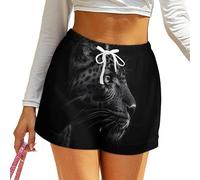 asbwuo Gros Plan d'un Short léopard Noir pour Femme, décontracté, Taille Haute, élastique, Ample, avec Cordon de Serrage et Poche