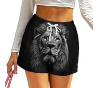 asbwuo Gros Plan d'un Short pour Femme Lion, décontracté, Taille Haute, élastique, Ample, avec Cordon de Serrage et Poche