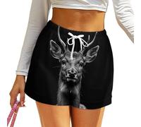asbwuo Gros Plan sur Un Short pour Femme avec tête de cerf, Taille Haute, élastique, décontracté, avec Cordon de Serrage et Poche