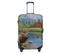 asbwuo Housse de Valise à Motif Chalet de Montagne et Faune Sauvage, élastique et Lavable, Protection Anti-Rayures, avec Fermeture éclair dissimulée, pour valises de 45 à 80 cm (18 à 32 Pouces).