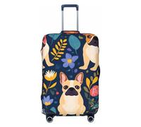 asbwuo Housse de Valise à Motif Floral Bouledogue français, élastique et Lavable, Protection Anti-Rayures, Fermeture éclair Invisible, pour valises de 45 à 80 cm (Petit modèle).