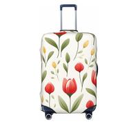 asbwuo Housse de Valise à Motif Tulipes Rouges et Feuilles Vertes, Protection de Voyage, imprimé Graphique Double Face, Housse élastique (pour valises de 56 à 61 cm)