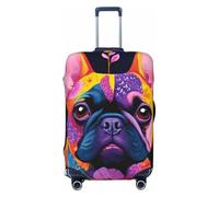 asbwuo Housse de Valise colorée à Motif Floral Bouledogue français, élastique et Lavable, Protection Anti-Rayures, Fermeture éclair Invisible, pour valises de 45 à 80 cm (très Grande Taille).