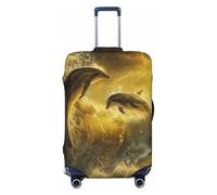 asbwuo Housse de Valise Dauphin et Vague à l'Heure Dorée, Protection élastique Lavable, Grande Taille (Valise de 25 à 28 Pouces)