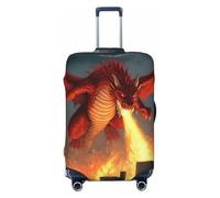 asbwuo Housse de Valise décorative « Dragon de feu et Paysage Urbain », élastique, Lavable, Anti-Rayures, avec Fermeture éclair dissimulée, pour valises de 18 à 32 Pouces (Petit modèle).