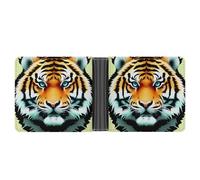 asbwuo Little Fat Tiger Head Leather Bifold Wallet with 2 Hidden Pockets 6 Card Slots Slim Wallets for Cash, Cards, and ID