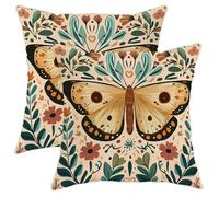 asbwuo Lot de 2 Housses de Coussin décoratives à Motif Papillon, Motif Floral Vintage, décoration automnale pour canapé-lit, 45,7 x 45,7 cm