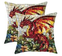 asbwuo Lot de 2 Housses de Coussin décoratives d'intérieur Motif Dragon d'automne, Motif mosaïque Rouge, créature Mythique, vitrail, pour canapé, 45,7 x 45,7 cm