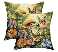 asbwuo Lot de 2 Housses de Coussin décoratives Motif amphibien et Papillon, Motif Floral Vert, décoration d'intérieur printanière pour canapé-lit 50 x 50 cm