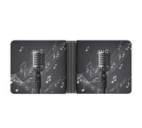 asbwuo Microphone with Music Notes Leather Bifold Wallet with 2 Hidden Pockets 6 Card Slots Slim Wallets for Cash, Cards, and ID
