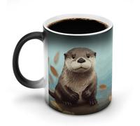 asbwuo Mug à changement de couleur - La tasse HeatMagic révèle un motif personnalisé, une adorable loutre, une surprise amusante et originale
