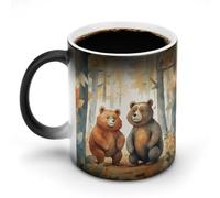 asbwuo Mug à changement de couleur magique : la tasse change de couleur lorsqu'elle est chaude. Cadeau d'anniversaire idéal pour elle ou lui. Cadeau original et charmant. Ours dans les bois.