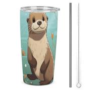 asbwuo Mug de voyage isotherme à double paroi avec couvercle anti-fuite, en acier inoxydable, 590 ml (20 oz). Motif personnalisé : loutre mignonne.