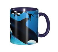 asbwuo Mugs à café imprimés « Orques nageant ensemble », 325 ml (11 oz), en céramique colorée avec anse, bleu marine, parfaits pour le café, le thé, le cappuccino, le chocolat chaud ou les céréales.