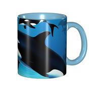 asbwuo Mugs à café imprimés « Orques nageant ensemble », 325 ml (11 oz), en céramique colorée avec anse, bleu ciel, parfaits pour le café, le thé, le cappuccino, le chocolat chaud ou les céréales.