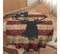 asbwuo Nappe Ronde rétro Silhouette d'élan, Lavable, Motif Drapeau américain, idéale pour la Cuisine, Les Repas en extérieur et la décoration de fêtes, 91 cm (36 Pouces).