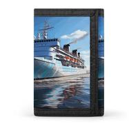 asbwuo Ocean Ferry Boat Slim Wallets for Men Money Clip Card Holder Wallet Men's Trifold Wallet and Coin Pocket