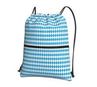 asbwuo Oktoberfest Bavarian Blue And White Trendy Drawstring Backpack With Zipper Compartments - Unisex Outdoor Leisure Bag For Running, Yoga, Travel - Polyester, Anti-Spill Design